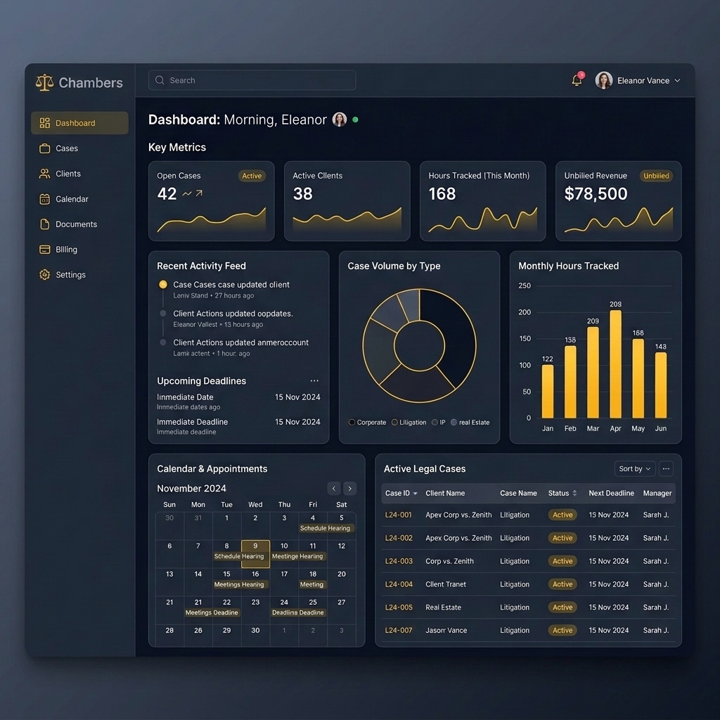 Chambers Practice Dashboard Mockup